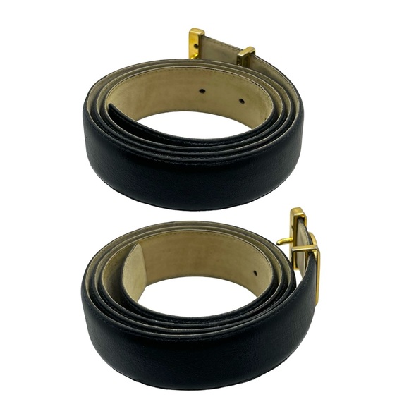 Designer Belt Vintage Black Leather Gold Logo Buckle By Pierre Cardin - Picture 5 of 11